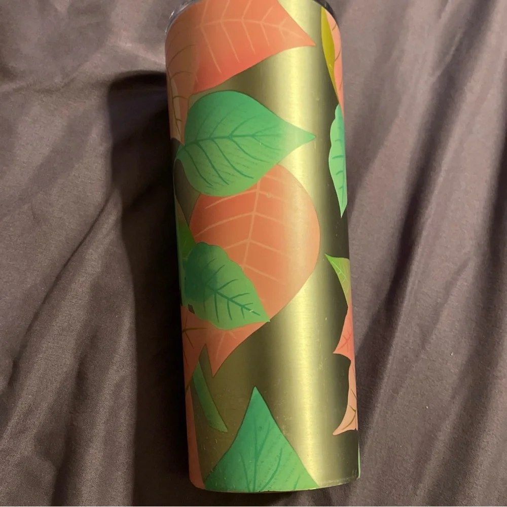 Starbucks Holiday 2020 Pink Poinsettia 24 oz Cold Cup Stainless Tumbler No Straw